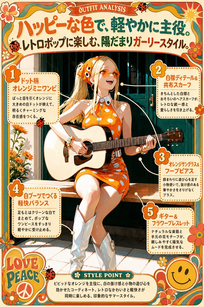 产品视觉 GPT Image 2 提示词：Retro Orange Outfit Analysis Poster