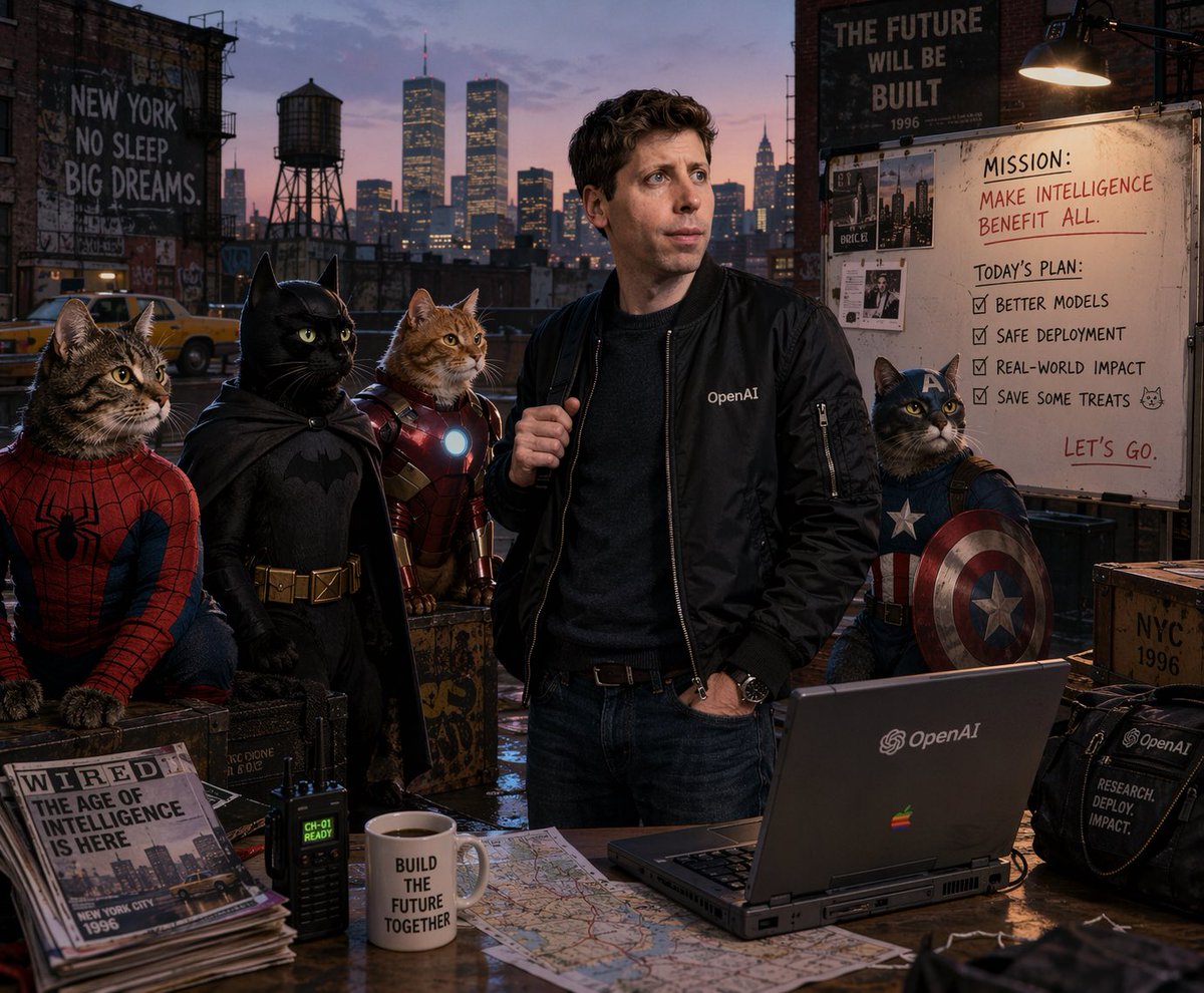 产品视觉 GPT Image 2 提示词：Retro Tech CEO with Superhero Cats