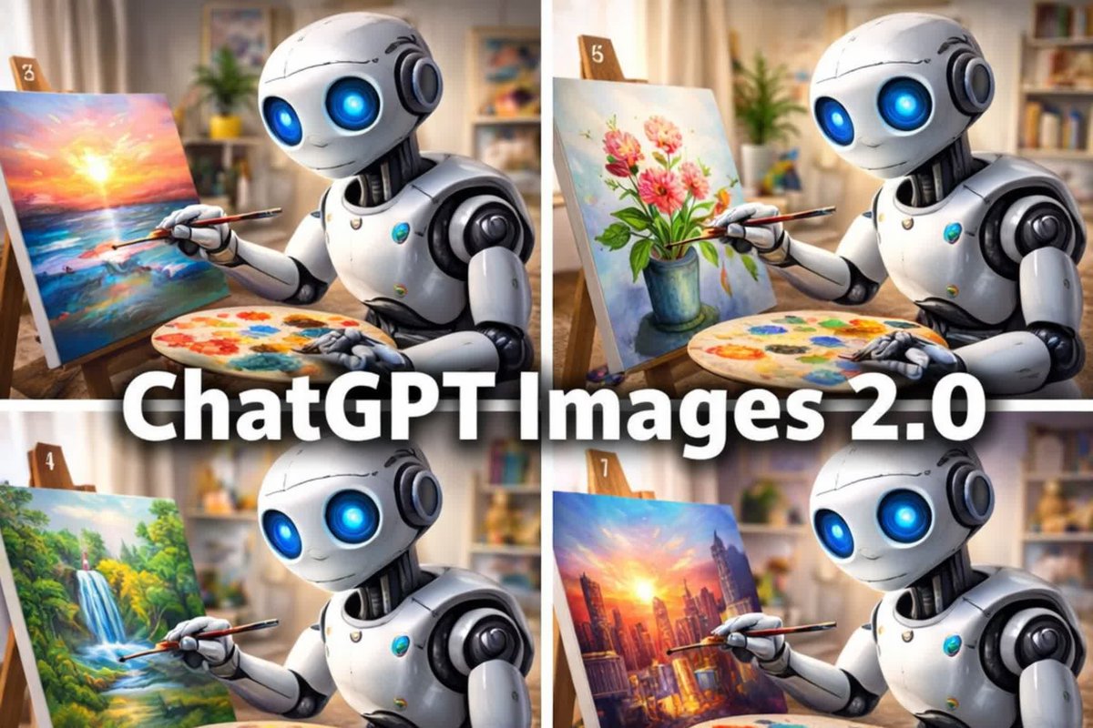 产品视觉 GPT Image 2 提示词：Robot Painter Collage Ad