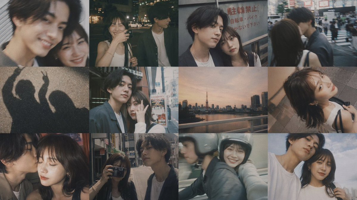 界面稿 GPT Image 2 提示词：Romantic Tokyo Couple Photo Collage