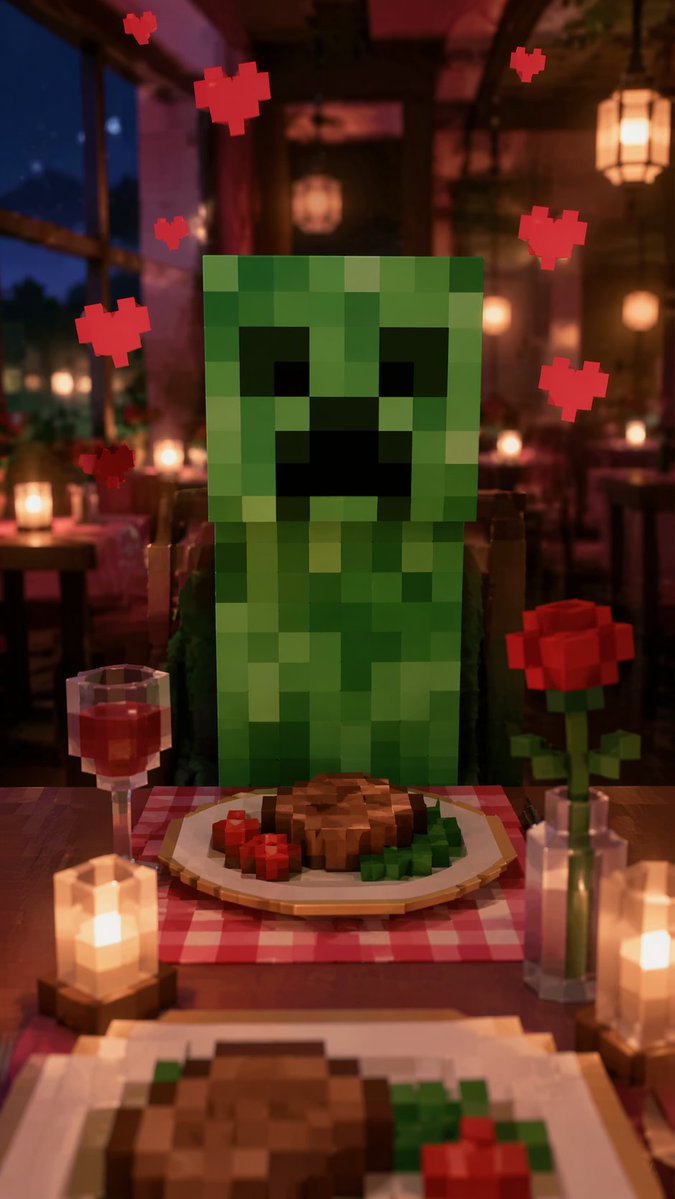 产品视觉 GPT Image 2 提示词：Romantic Voxel Dinner Date