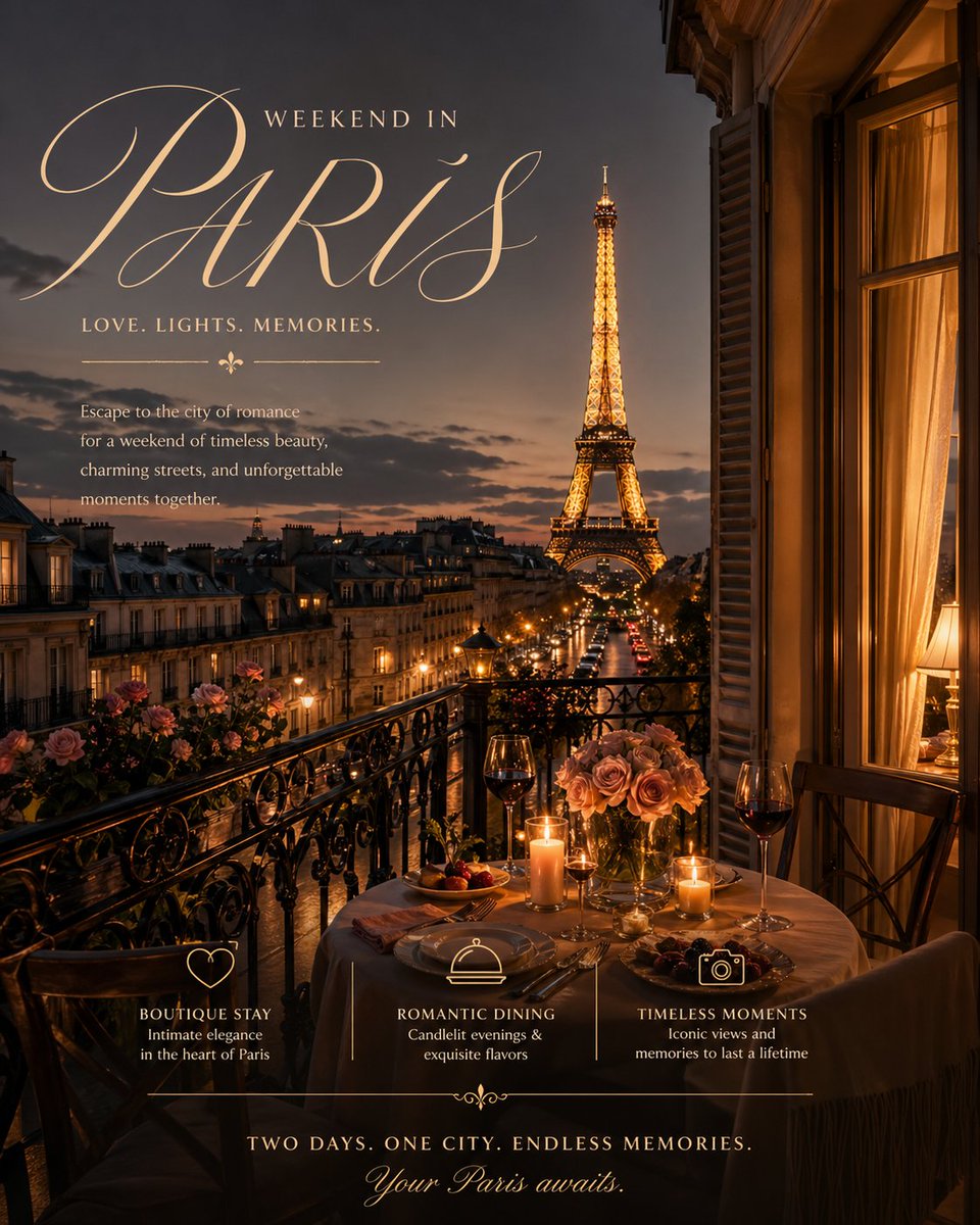产品视觉 GPT Image 2 提示词：Romantic Weekend Getaway Poster