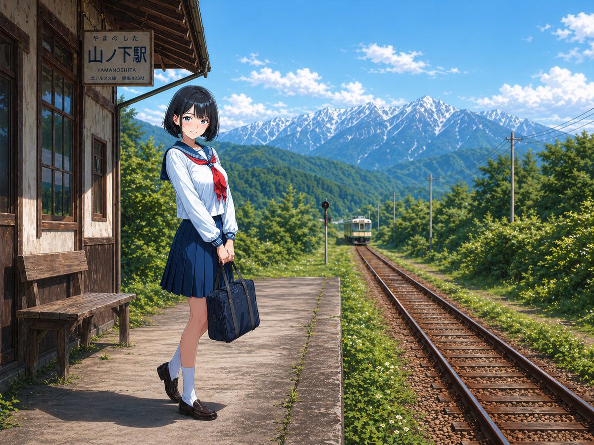 界面稿 GPT Image 2 提示词：Rural Station Schoolgirl Scene