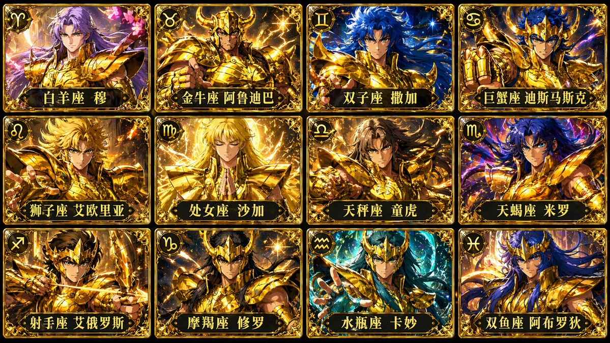 创意灵感 GPT Image 2 提示词：Twelve Gold Saints Card Grid