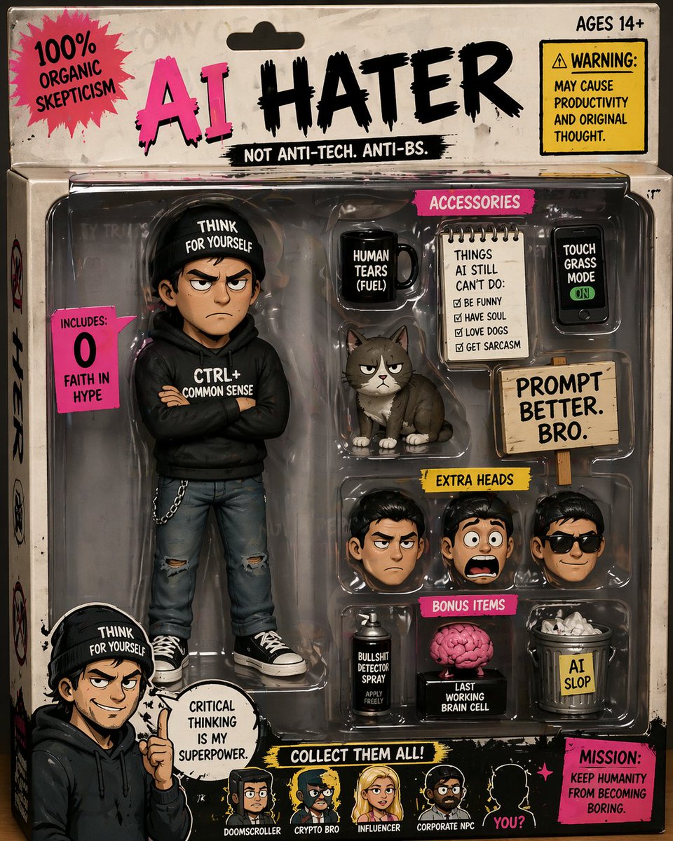 产品视觉 GPT Image 2 提示词：Satirical AI Hater Action Figure