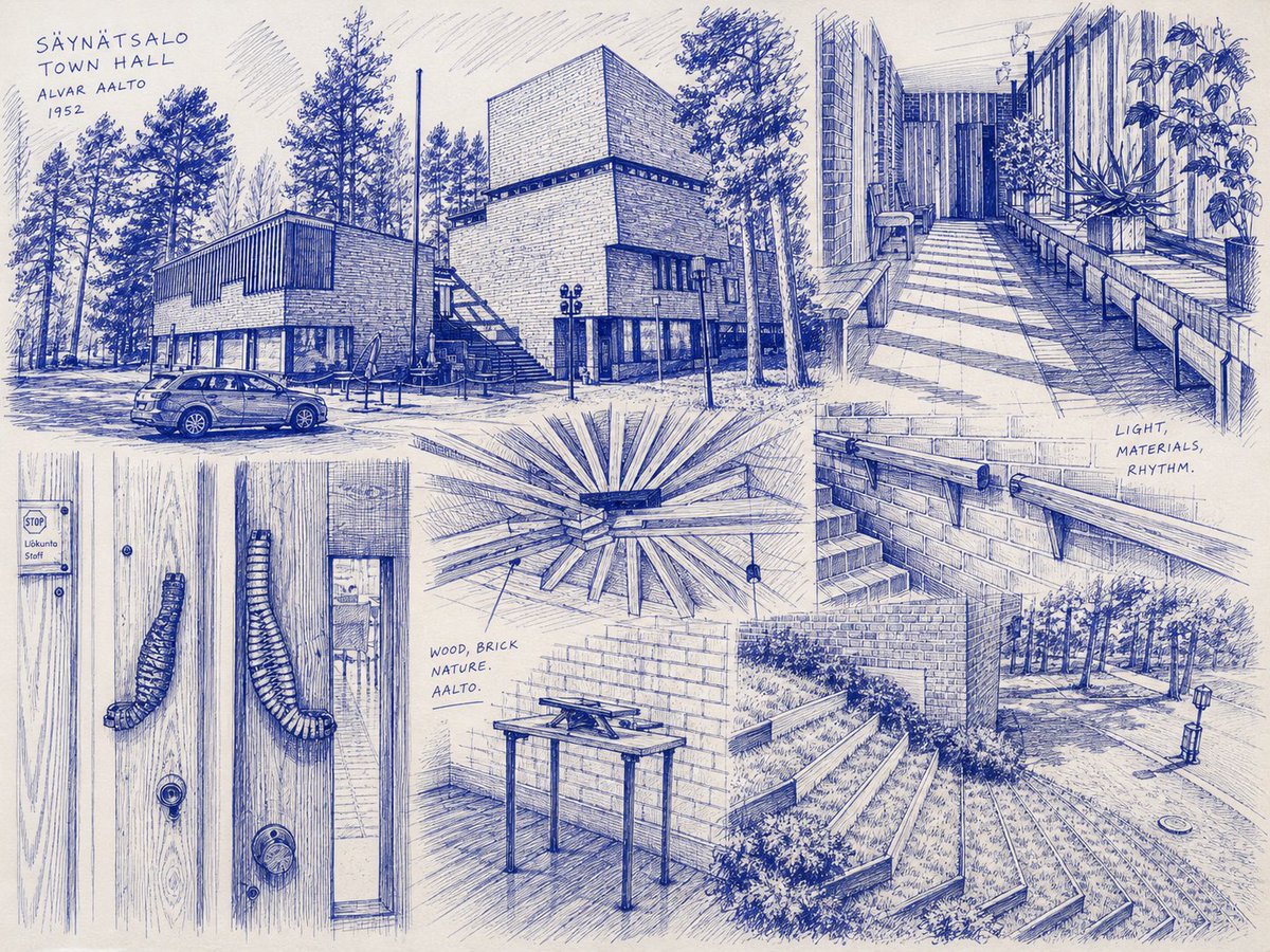 产品视觉 GPT Image 2 提示词：Säynätsalo Town Hall Sketchbook