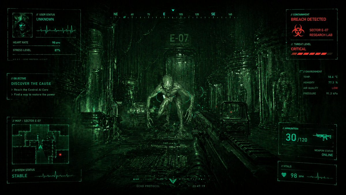 信息图 GPT Image 2 提示词：Sci-Fi Horror FPS HUD Lab Breach