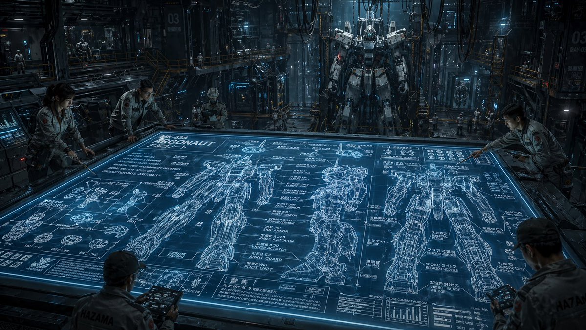 信息图 GPT Image 2 提示词：Sci-Fi Mech Blueprint Hangar