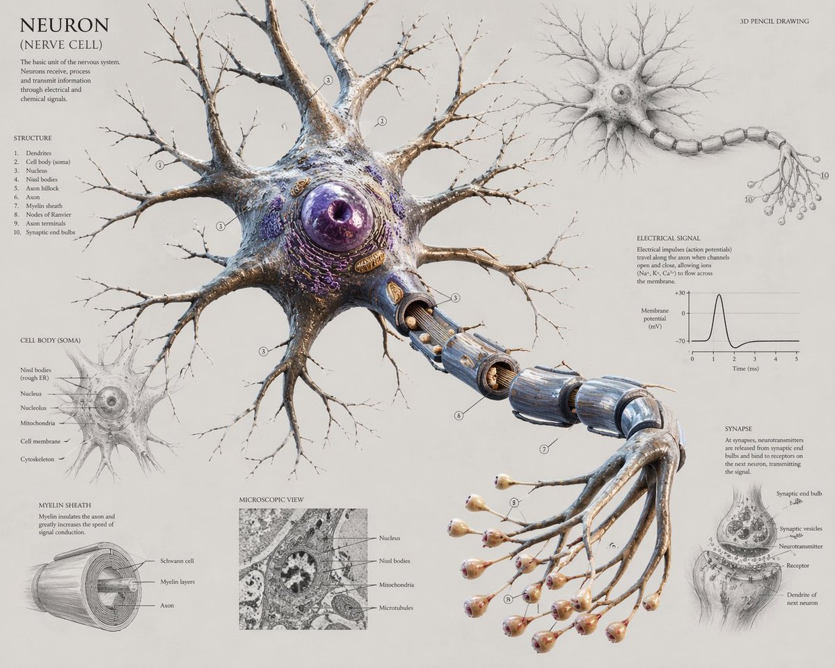 产品视觉 GPT Image 2 提示词：Scientific Neuron Anatomy Poster