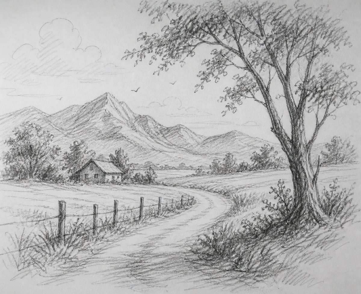 产品视觉 GPT Image 2 提示词：Scribbly Pencil Mountain Landscape
