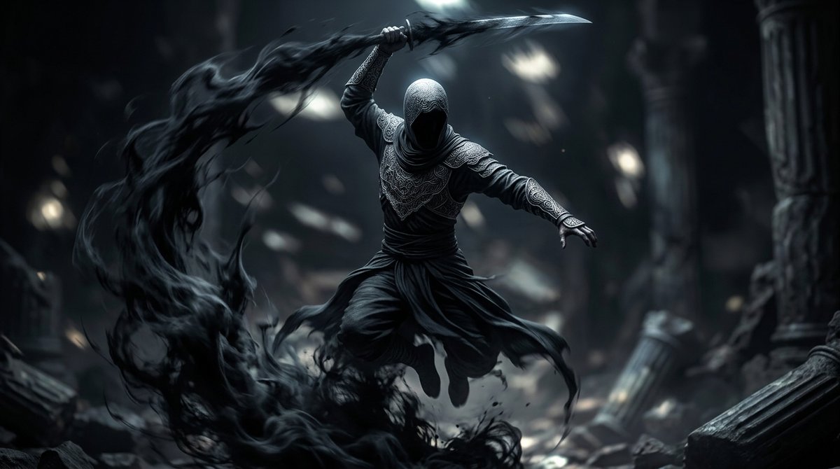 产品视觉 GPT Image 2 提示词：Shadow Assassin in Ruined Temple