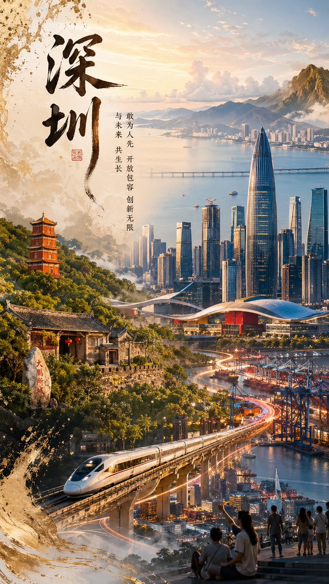 产品视觉 GPT Image 2 提示词：Shenzhen Heritage Futuristic Poster