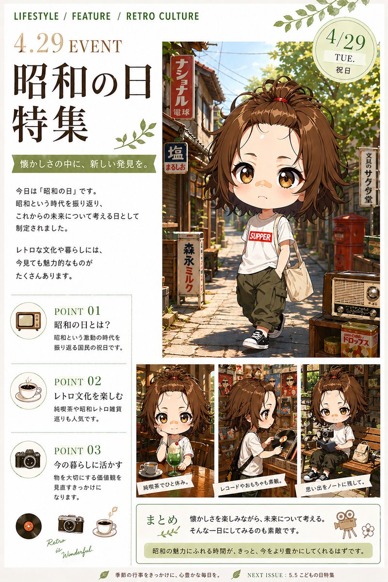 产品视觉 GPT Image 2 提示词：Showa Day Retro Editorial Poster