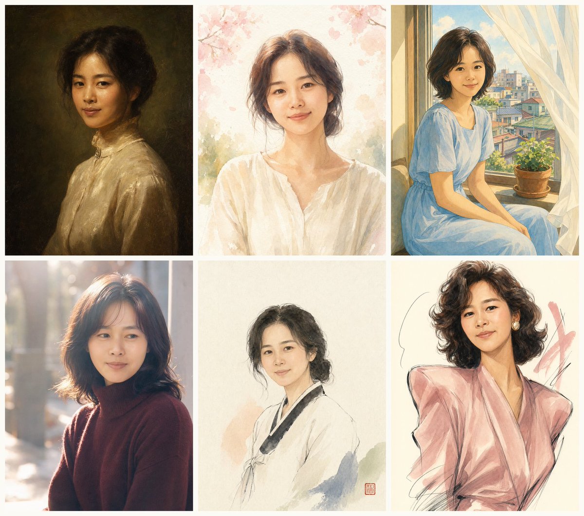 界面稿 GPT Image 2 提示词：Six Styles of the Same Mother