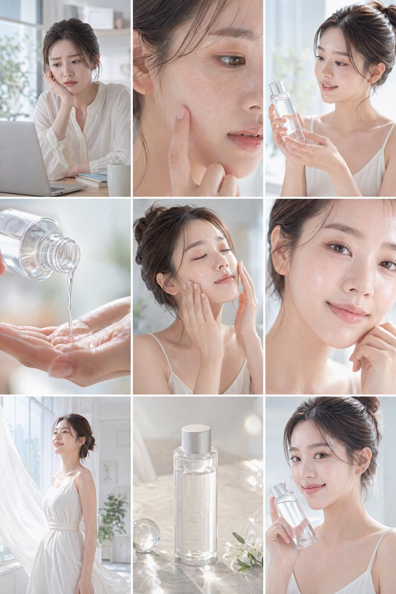 产品视觉 GPT Image 2 提示词：Skincare Commercial Storyboard