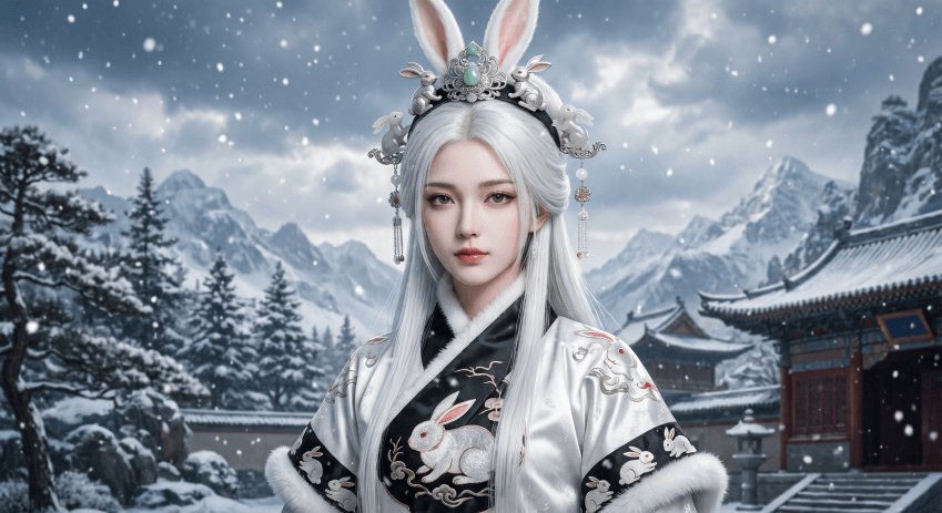 界面稿 GPT Image 2 提示词：Snow Rabbit Empress Portrait
