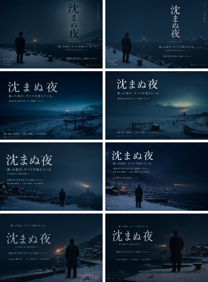 产品视觉 GPT Image 2 提示词：Snowy Japanese Film Poster Grid