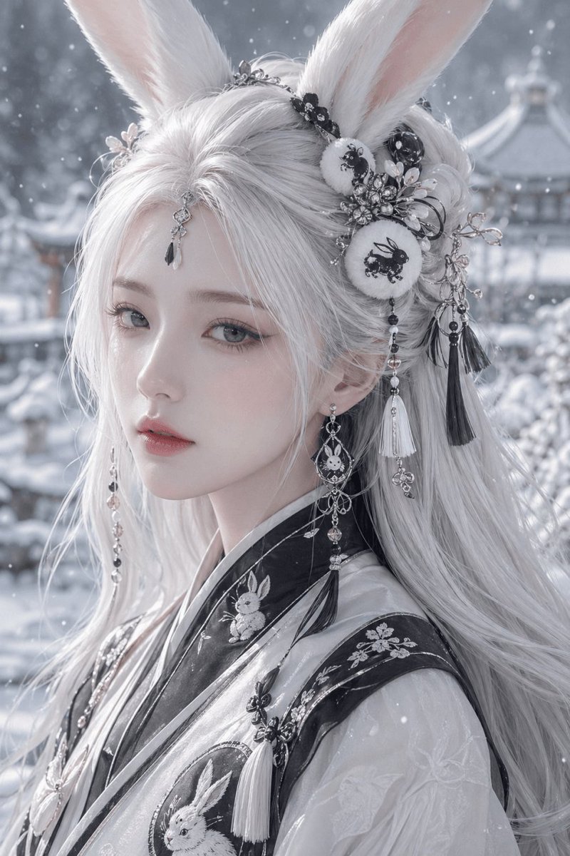 角色设定 GPT Image 2 提示词：Snowy Rabbit Hanfu Portrait