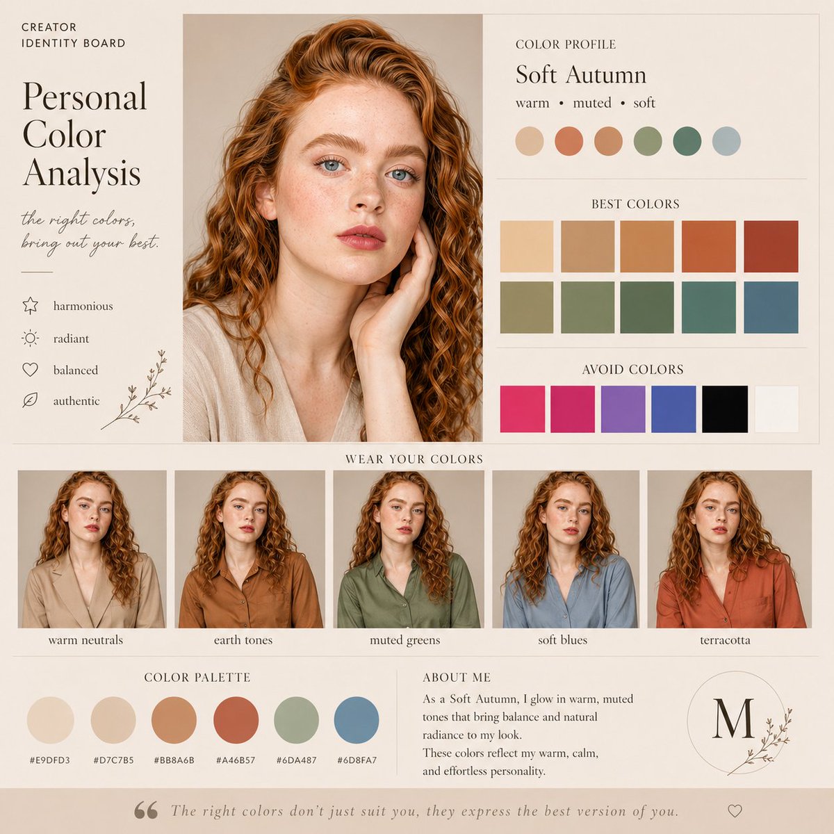 产品视觉 GPT Image 2 提示词：Soft Autumn Personal Color Board