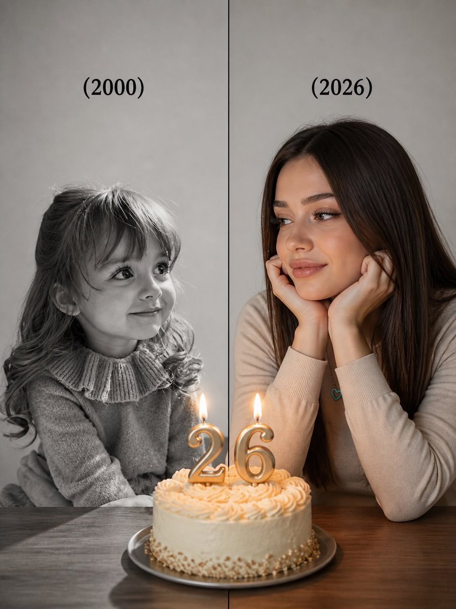 角色设定 GPT Image 2 提示词：Split-Time Birthday Portrait