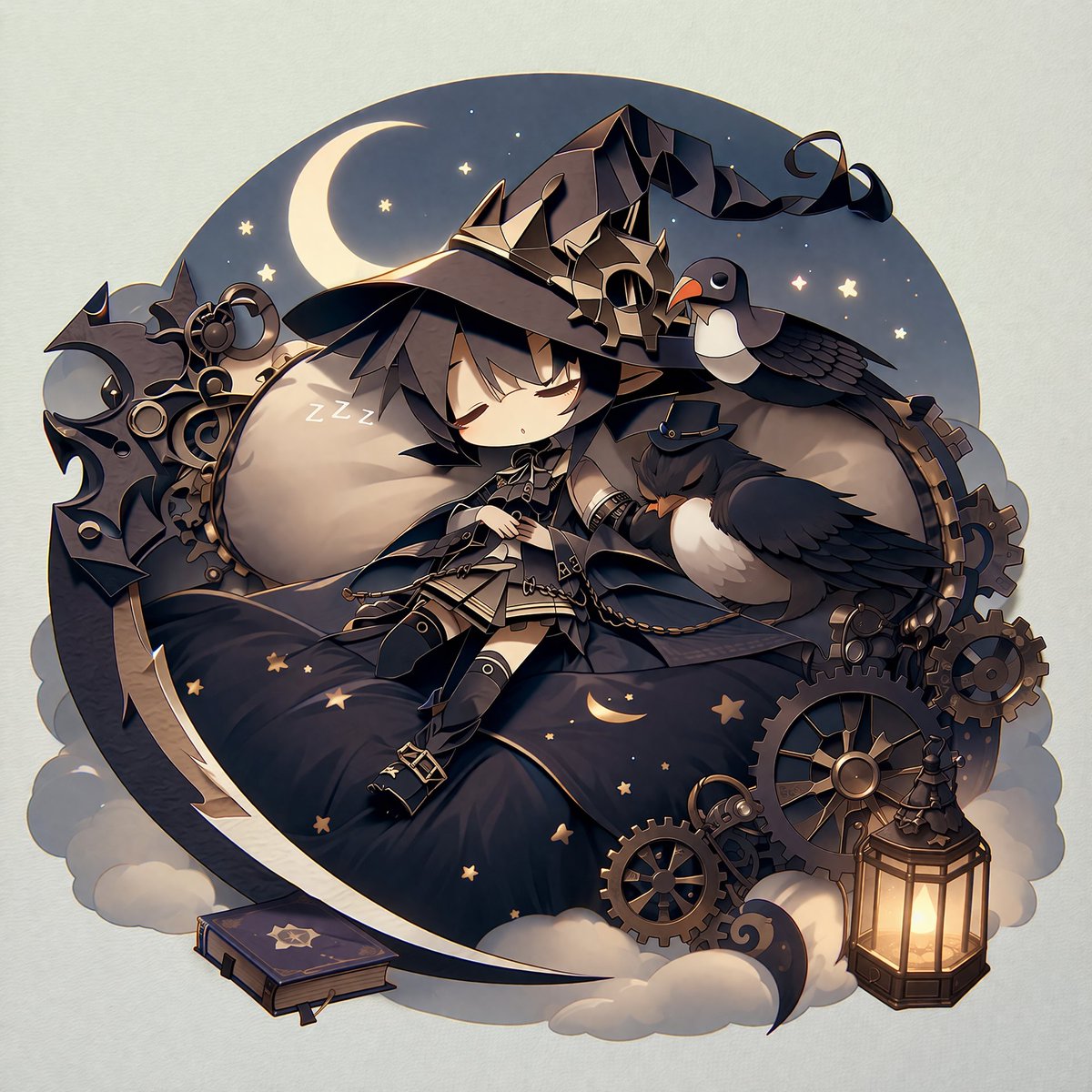角色设定 GPT Image 2 提示词：Steampunk Chibi Witch Sticker Illustration