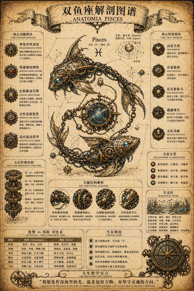 产品视觉 GPT Image 2 提示词：Steampunk Zodiac Anatomy Poster