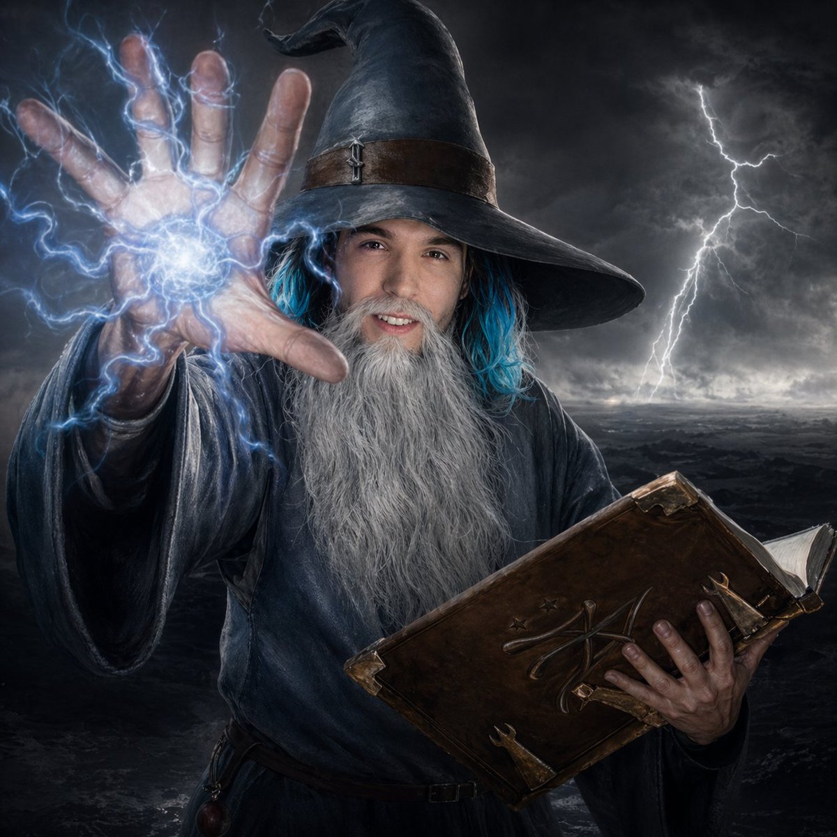 界面稿 GPT Image 2 提示词：Storm Wizard Casting Lightning