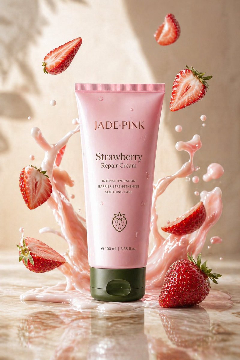 产品视觉 GPT Image 2 提示词：Strawberry Repair Cream Product Shot