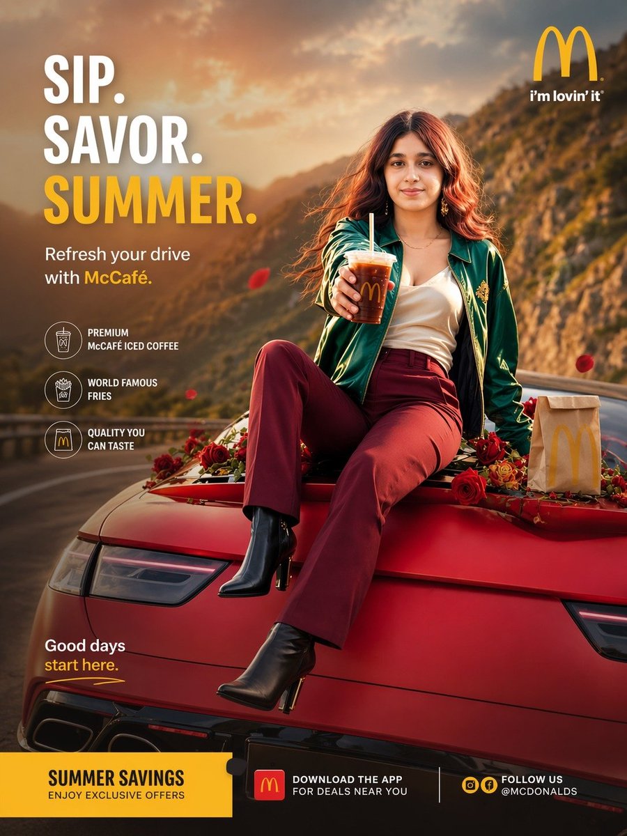 产品视觉 GPT Image 2 提示词：Summer McCafé Mountain Road Ad