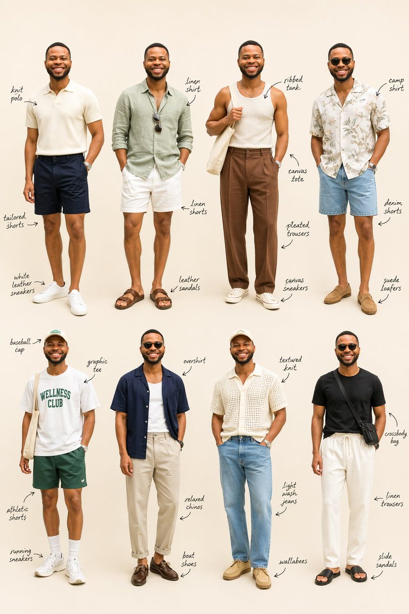 信息图 GPT Image 2 提示词：Summer Menswear Lookbook Grid