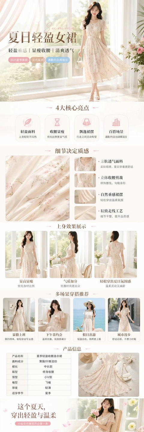 产品视觉 GPT Image 2 提示词：清新夏日女装连衣裙电商展示