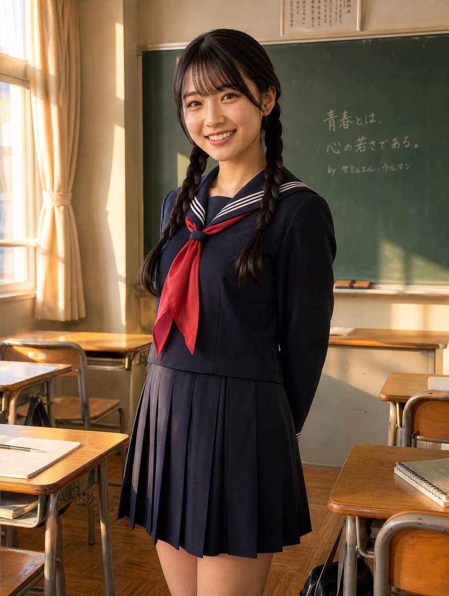 角色设定 GPT Image 2 提示词：Sunlit Japanese Classroom Sailor Uniform Portrait
