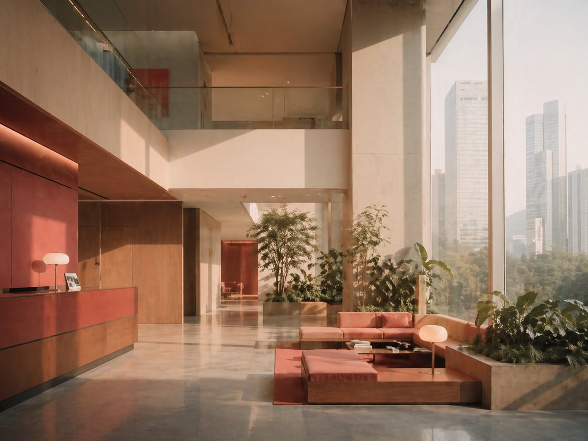 界面稿 GPT Image 2 提示词：Sunlit Luxury Modern Lobby