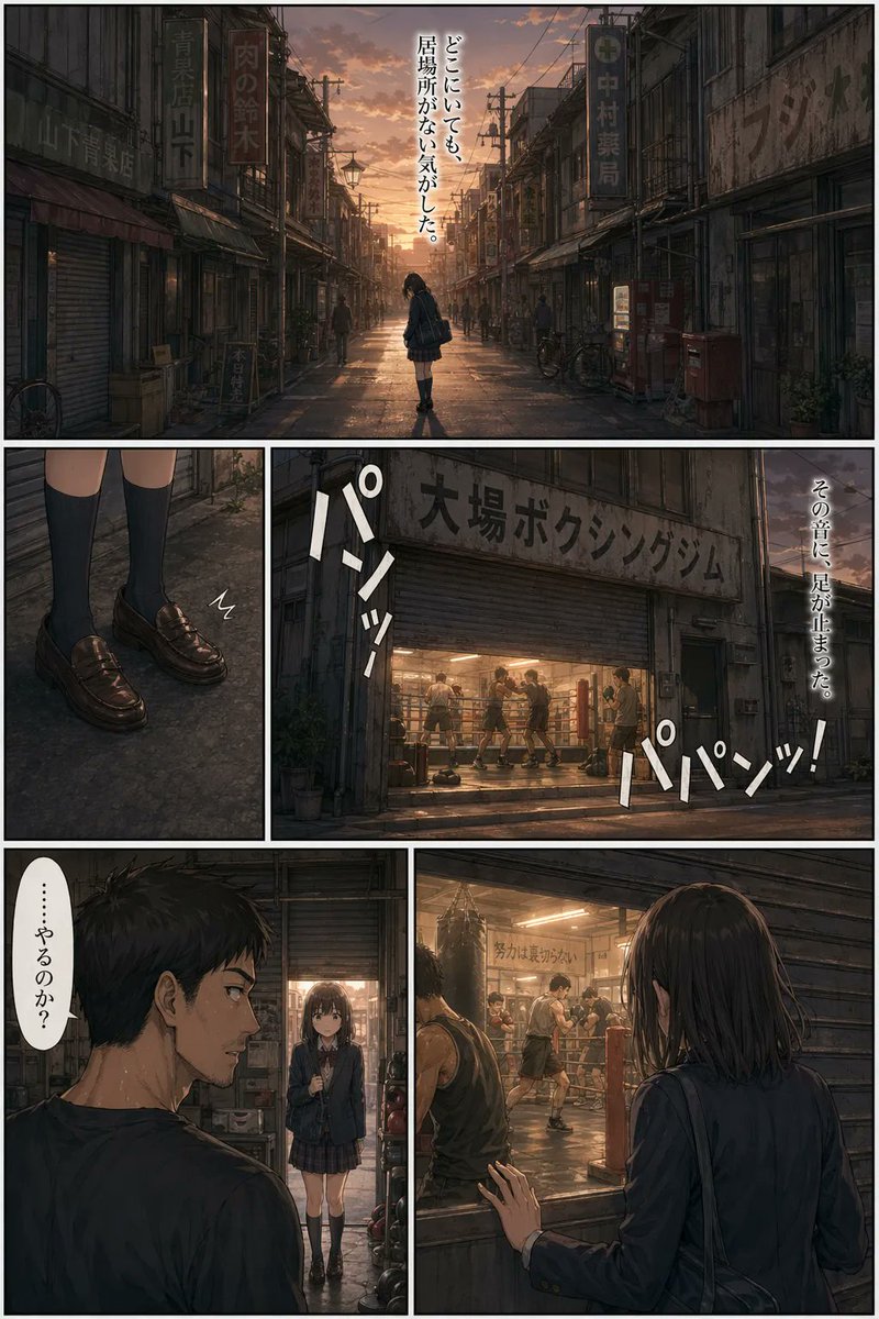 界面稿 GPT Image 2 提示词：Sunset Boxing Gym Manga Page