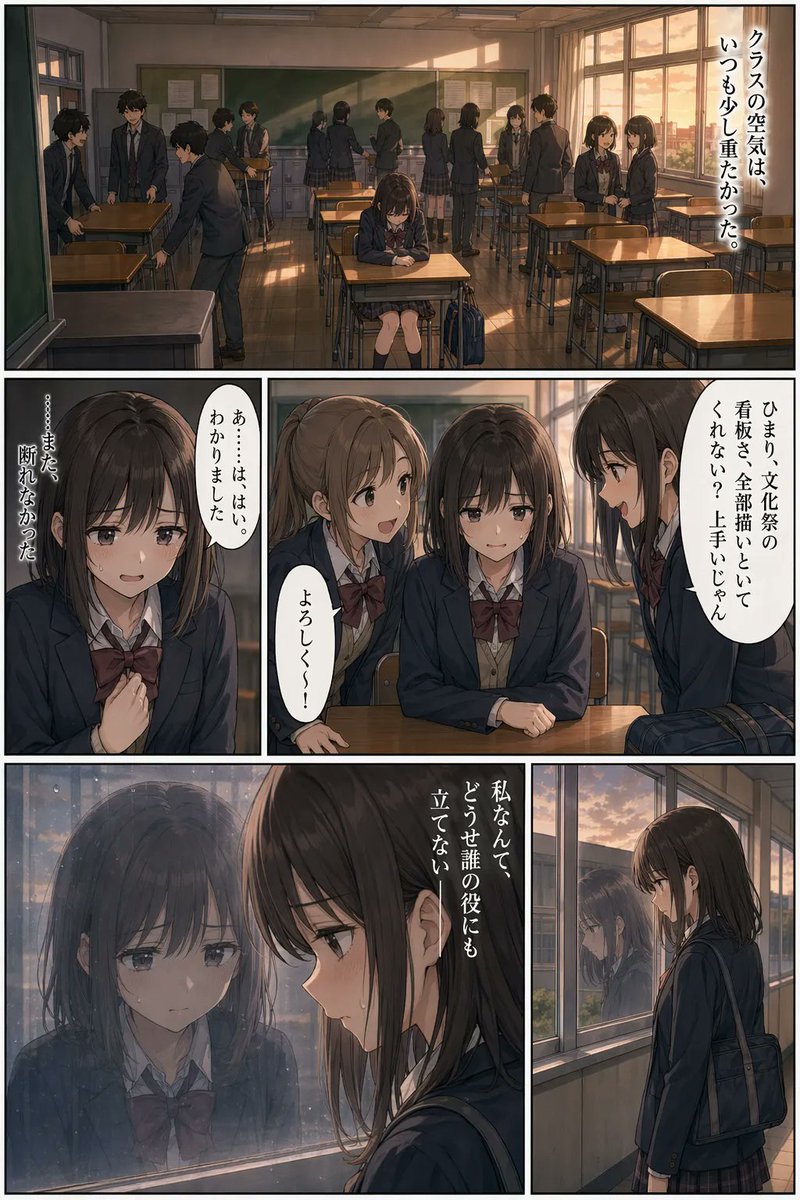 界面稿 GPT Image 2 提示词：Sunset Classroom Drama Manga Page