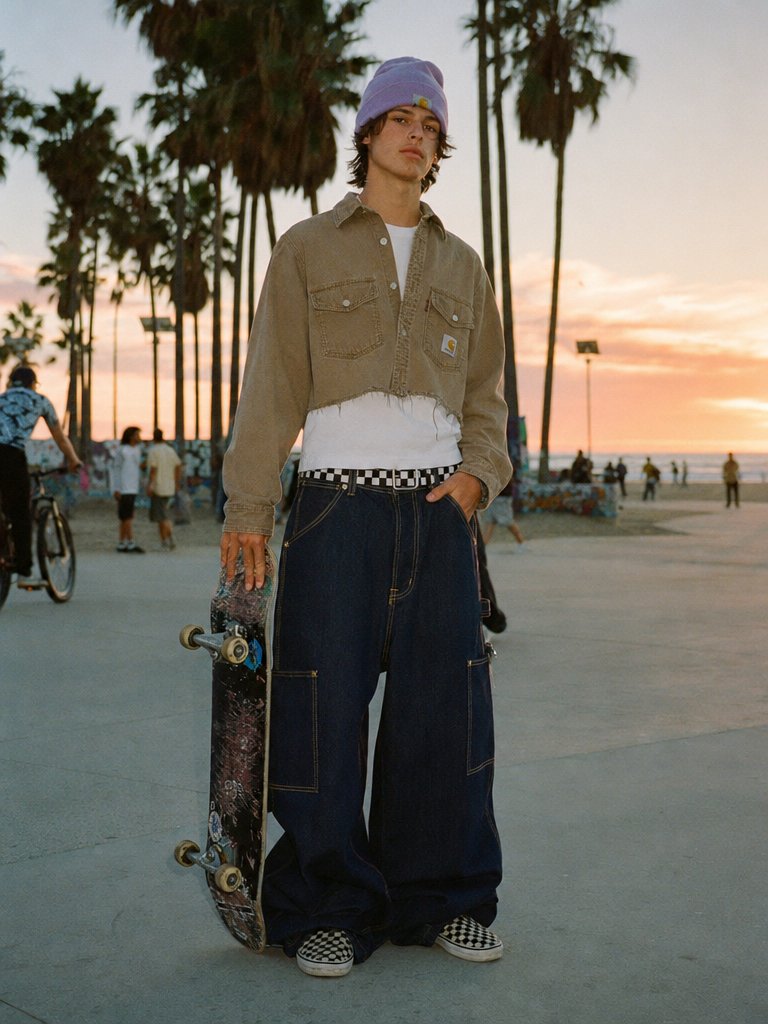 创意灵感 GPT Image 2 提示词：Sunset Skater in Baggy Jeans