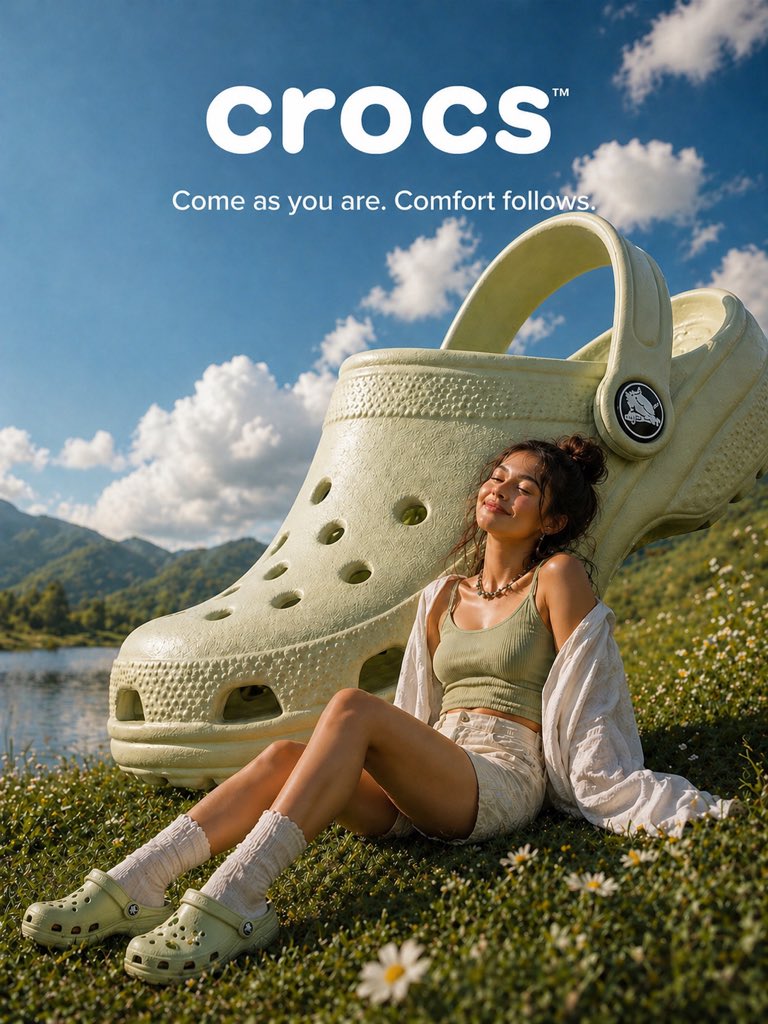 产品视觉 GPT Image 2 提示词：Surreal Crocs Summer Ad Poster