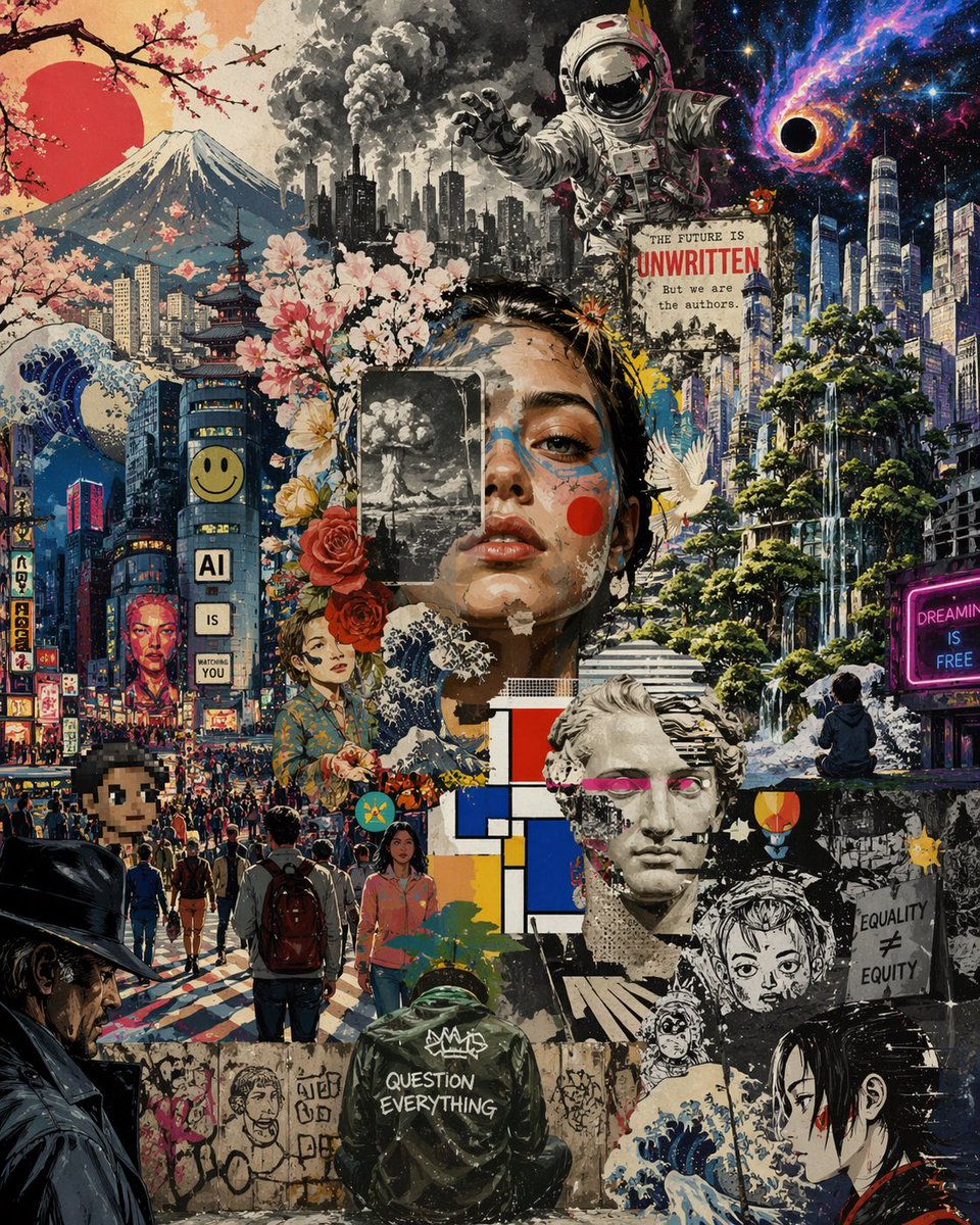产品视觉 GPT Image 2 提示词：Surreal Futurist Japanese Collage Poster