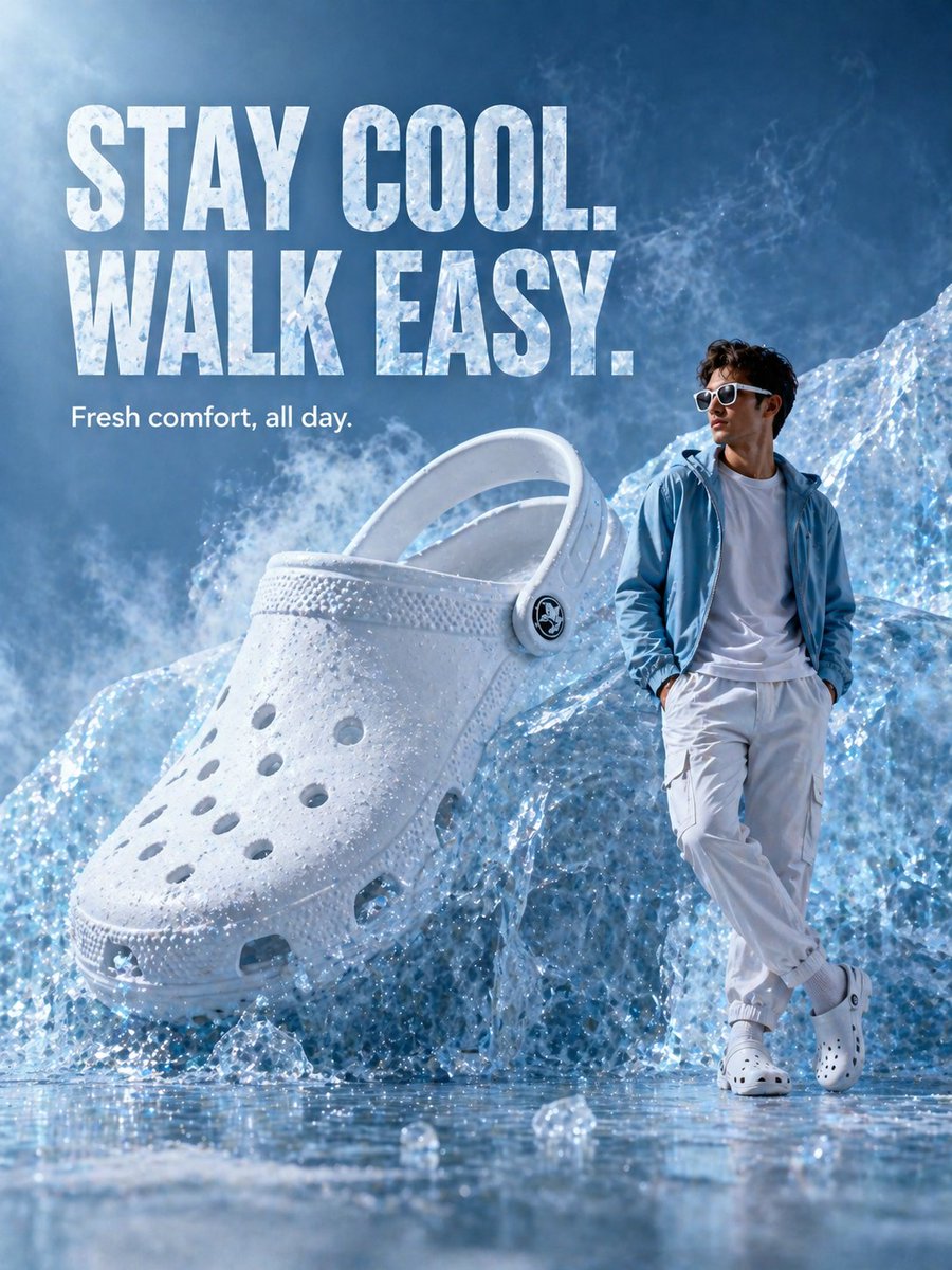 产品视觉 GPT Image 2 提示词：Surreal Giant Clog Advertisement