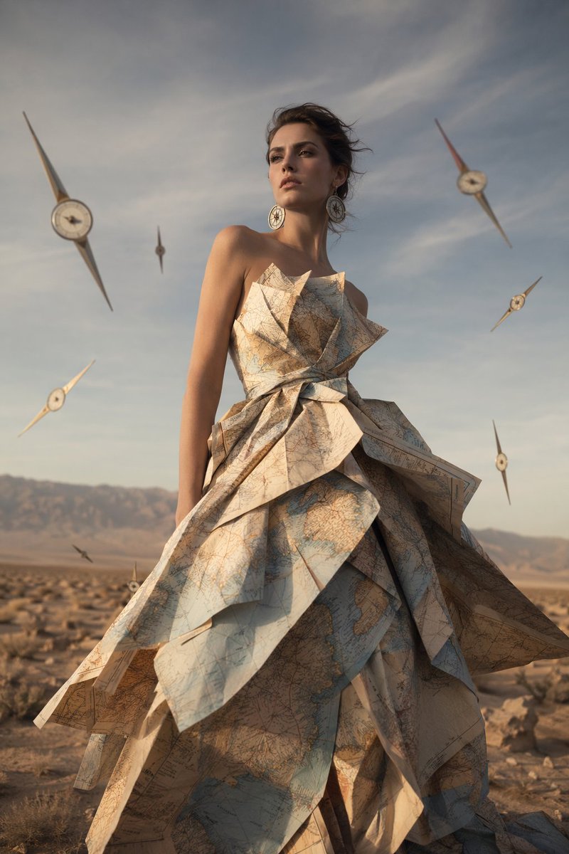 信息图 GPT Image 2 提示词：Surreal Map Dress Fashion Editorial
