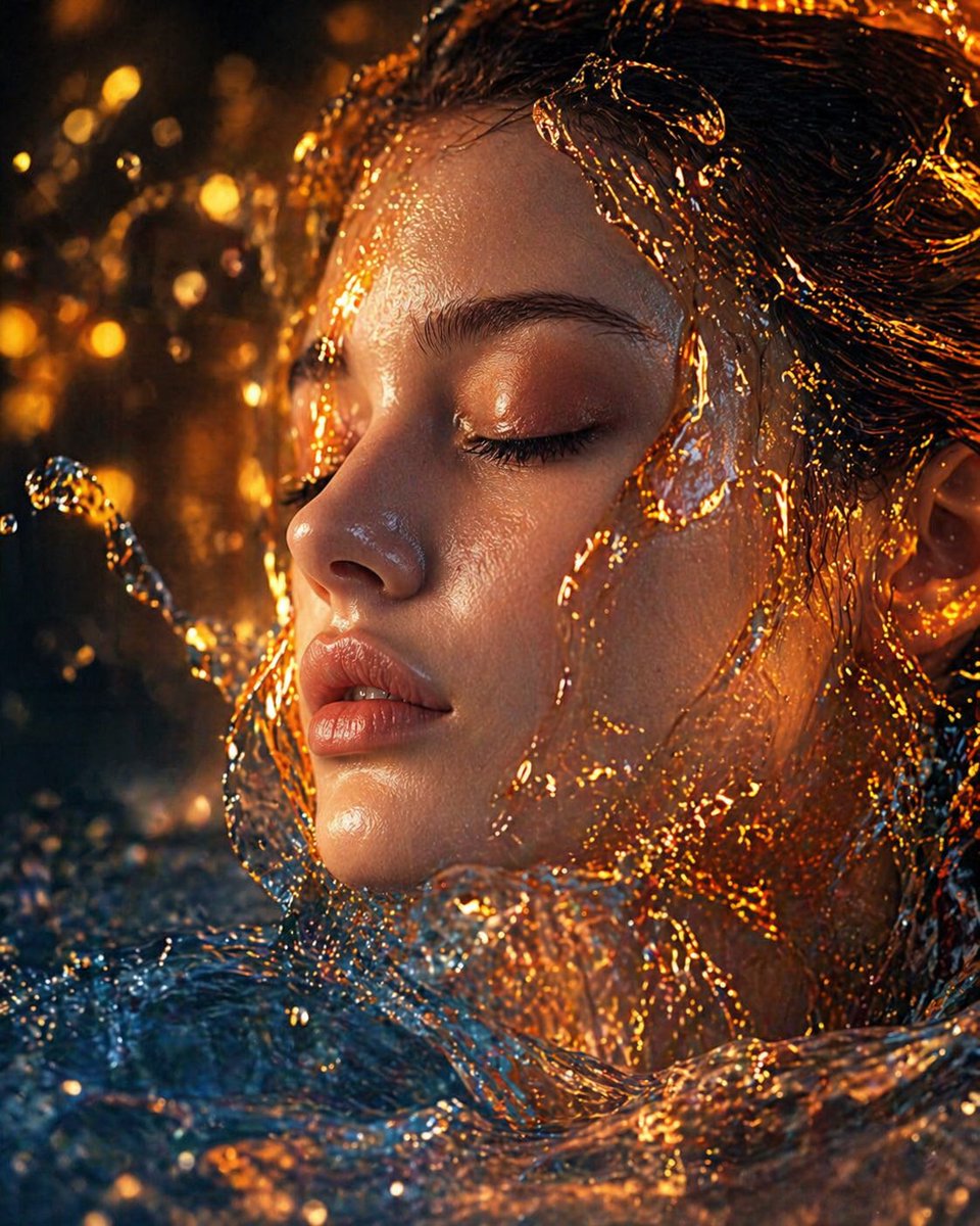 界面稿 GPT Image 2 提示词：Surreal Molten Gold Liquid Portrait