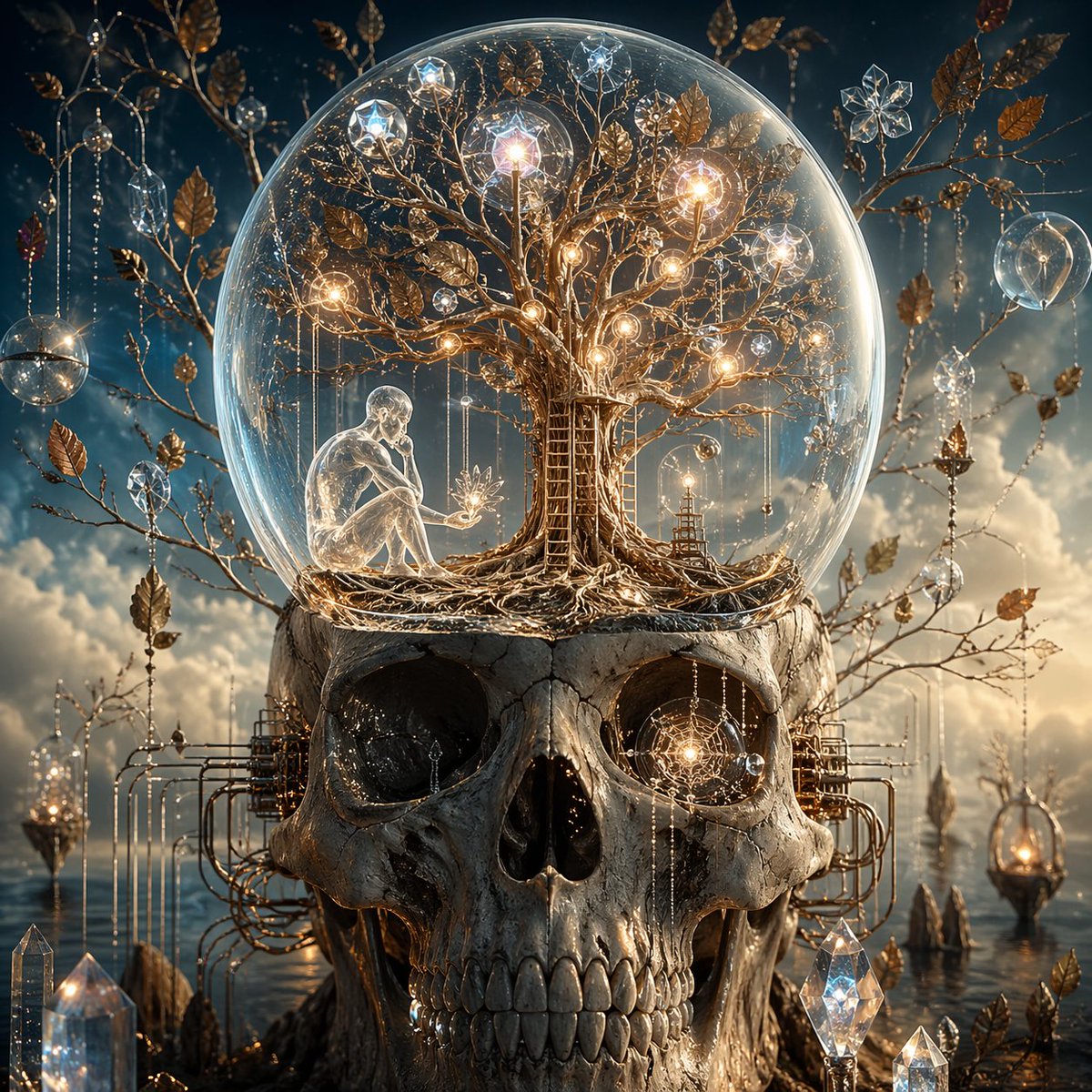 产品视觉 GPT Image 2 提示词：Surreal Skull and Tree of Consciousness