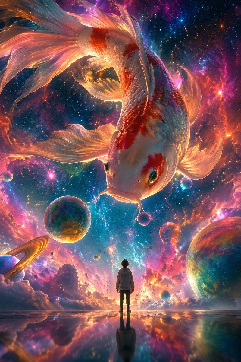 故事绘本 GPT Image 2 提示词：Surrealist Koi Fish Illustration
