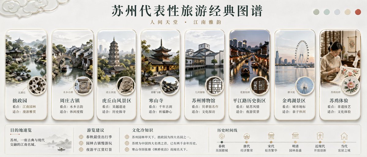 产品视觉 GPT Image 2 提示词：Suzhou Classic Travel Infographic