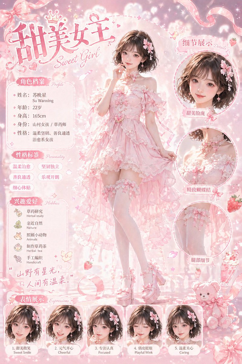 产品视觉 GPT Image 2 提示词：Sweet Pink Princess Character Sheet