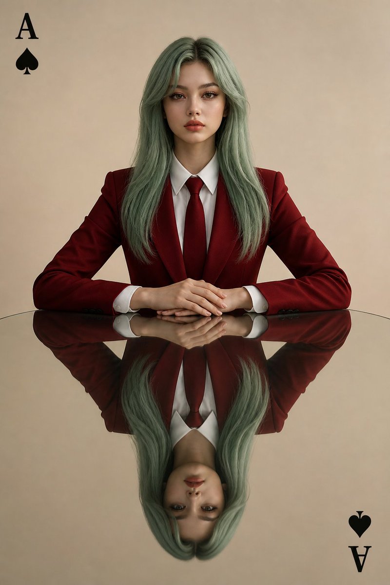 界面稿 GPT Image 2 提示词：Symmetrical Playing Card Mirror Portrait