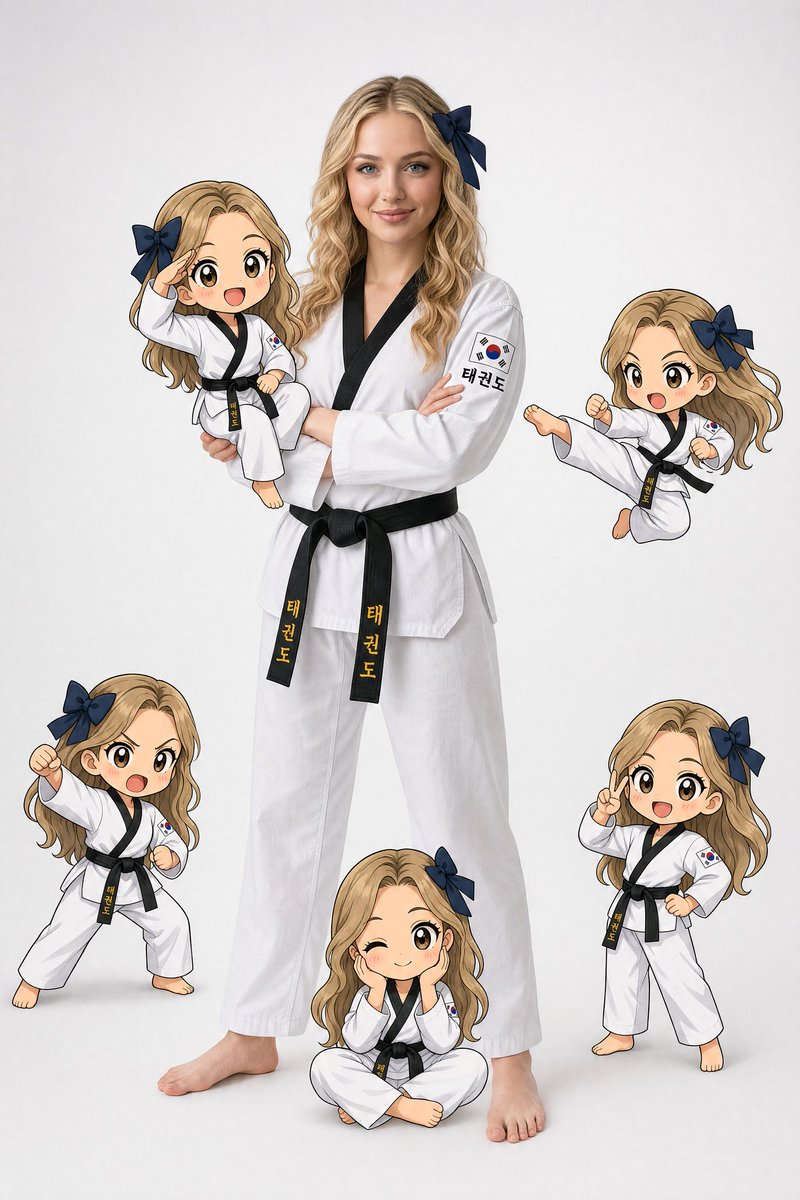 产品视觉 GPT Image 2 提示词：Taekwondo Woman and Chibi Versions