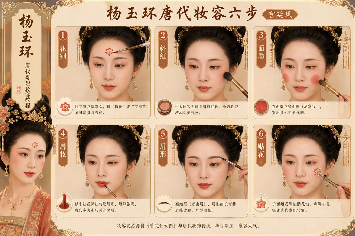 角色设定 GPT Image 2 提示词：Tang Dynasty makeup steps prompt