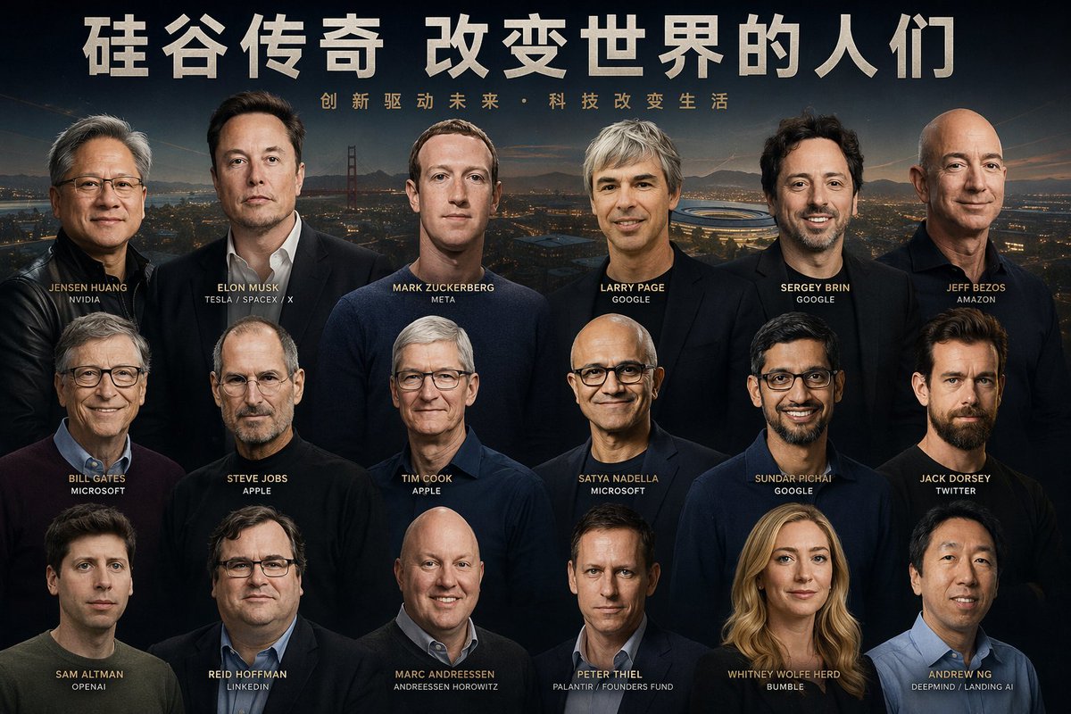 产品视觉 GPT Image 2 提示词：Tech Leaders Poster with Facial Recognition