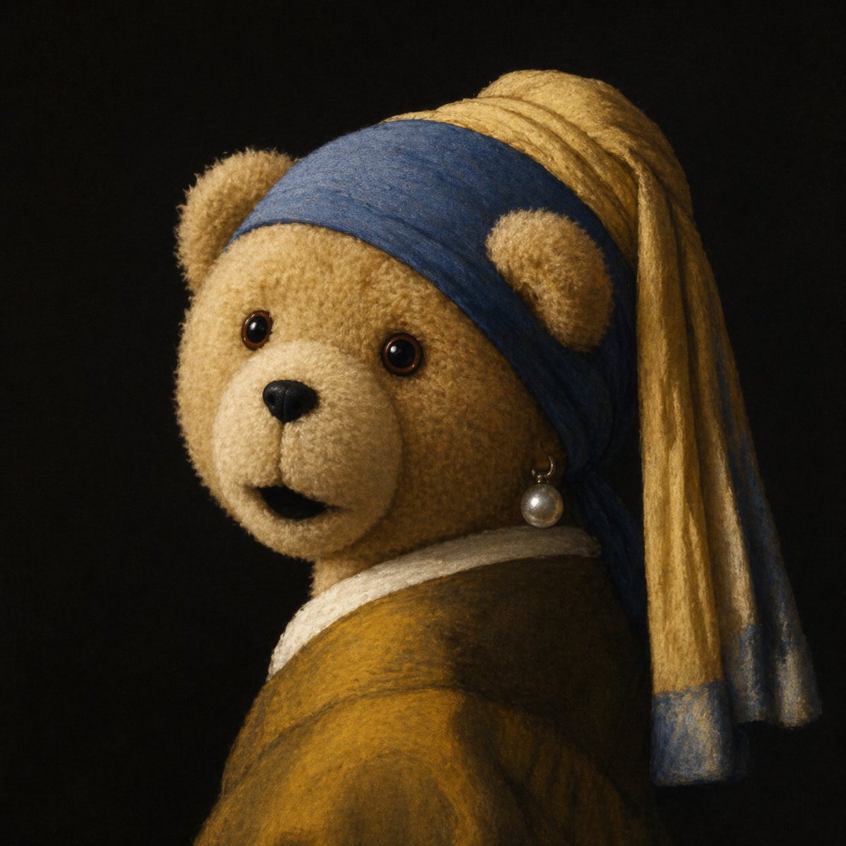 产品视觉 GPT Image 2 提示词：Teddy Bear with a Pearl Earring